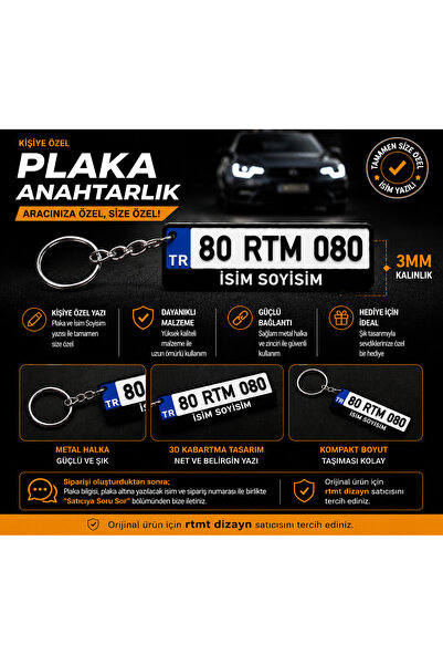 Rtmt Dizayn Kişiye Özel Plaka Anahtarlık 3D Kabartma