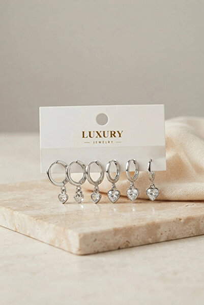shopwave Heart Zircon Stone Silver Color Brass Set Earrings