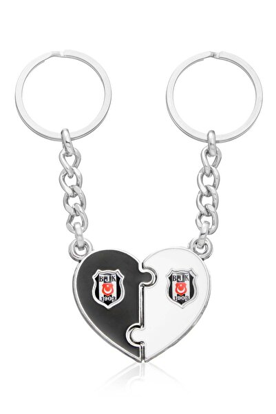 Beşiktaş Kişiye Özel Çift Kalp Anahtarlık - Sevgiliye Hediye