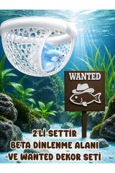 Akvaryum Beta Dinlenme Alanı ve Wanted Dekoru 2'li Settir. Beta Balıgı Dinlen...