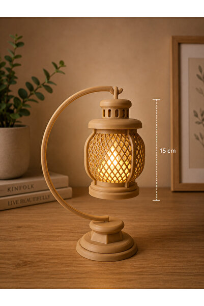 3D Dekoratif Retro Fener Gece Lambası | LED Işıklı Masa Lambası | 15 cm PLA Dekoratif Aydınlatma