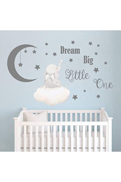 EXCEFORE Blue Watercolor Elephant Wall Decals, Sweet Dream Sticker with Moon ...