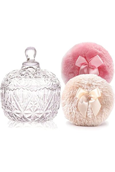 YILUSHENGHUA Luxury 4 Inch Glass Loose Powder Container with 2 Soft 3.5" Puff...