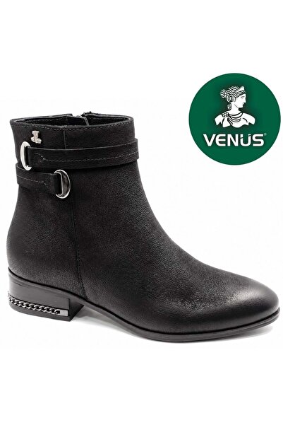 Venüs Parnasos Genuine Leather Non-Slip Flat Sole Orthopedic Women's Boots Black