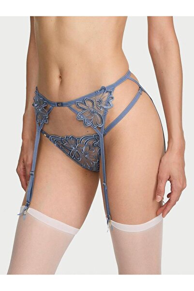 Denim Embroidered Garter Belt