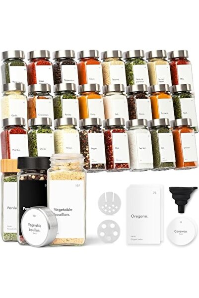 KIVY Set de 24 borcane de sticlă pentru condimente, 120 ml, cu capace din oțe...