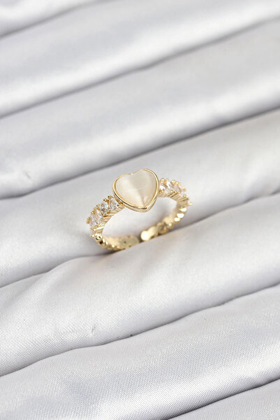 SORA GROUP Brass Gold Color Zircon Stone Heart Women's Ring