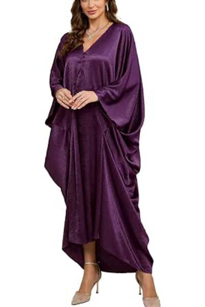 YouKD Women's Solid Color Bohemian Kaftan Dress Beach Cover Ups Plus Size Bat...