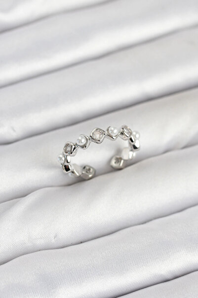 SORA GROUP Brass Silver Color Zircon Stone Pearl Women Ring