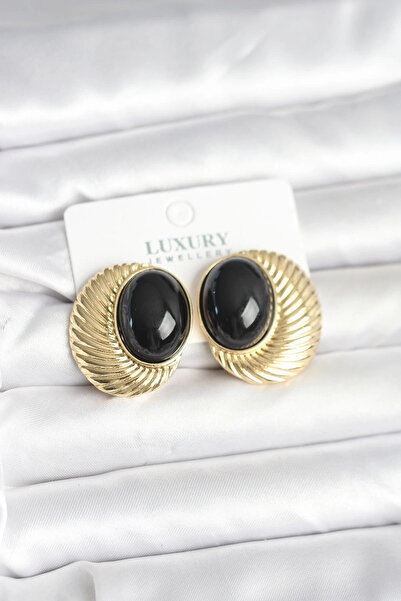 SORA GROUP Brass Gold Color Black Beaded Oval Vintage Women Earrings