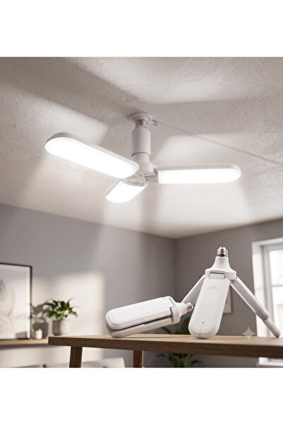 SORTİ Beyaz 3 Kanatlı Katlanır Led Ampul + Tij Duy Seti -E27 - 30Watt