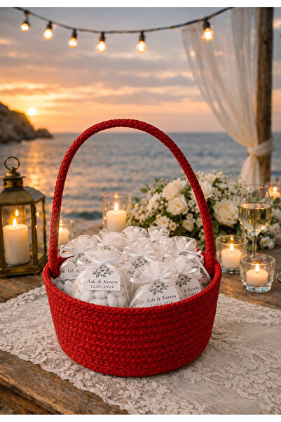ÖRGÜM Wedding Basket Promise Basket Multi-Purpose Basket with Handle 15X7 cm