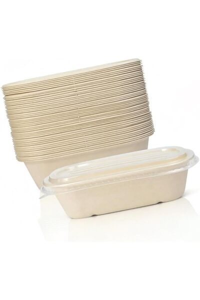 Generic Pack 1000ml Sugarcane Bowls with Lids, Containers for Meal Prep Cater...