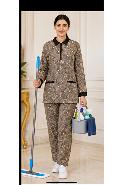 Generic Comfortable and practical household worker uniform with geometric pat...