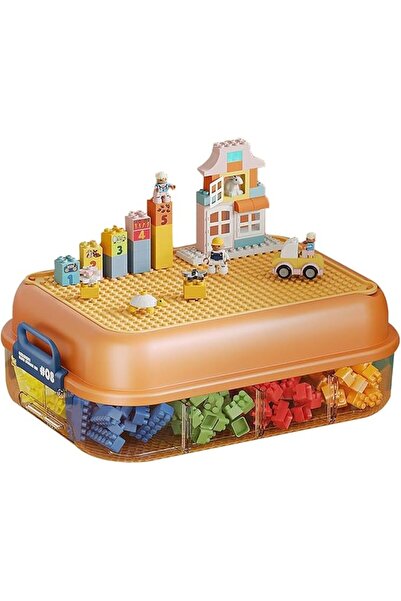 Tazweeq Plastic Box Organizers Storage Compatible with Lego, Clear Orange 1-L...