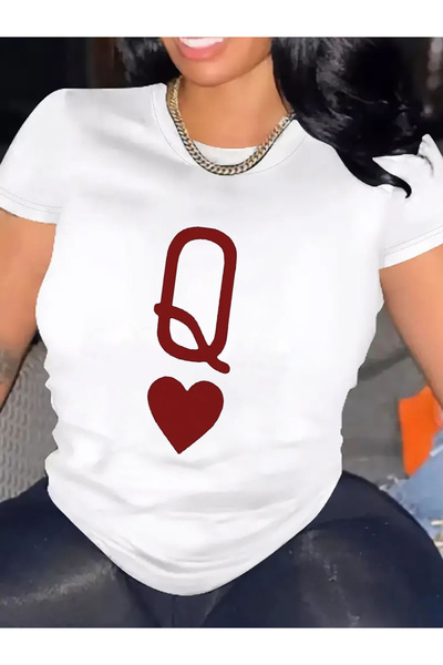 128 Women's Red Cotton-Blend Fabric Comfortable Round Neck Short Sleeve Shirt...
