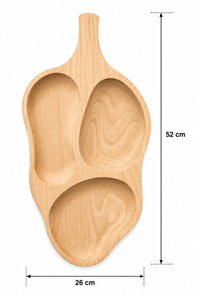Generic Brand Wooden Serving Tray with 3 Compartments, Leaf Pattern, 52 x 26 cm