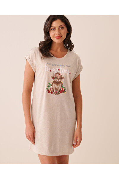 La Vie en Rose Highland Cow Print Cotton Short Sleeve Sleepshirt