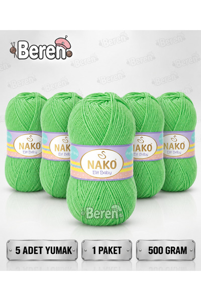 NAKO Elit Baby - 05956 Ökse Otu - 5-Pack - 100Gr/250M - Baby Yarn - Anti-Pill...