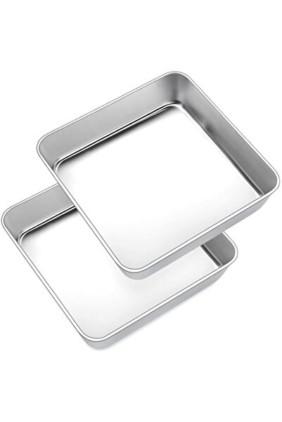 Generic Joyfair Cake Tin Set of 2, 8 inch Stainless Steel Square Baking Tin/S...