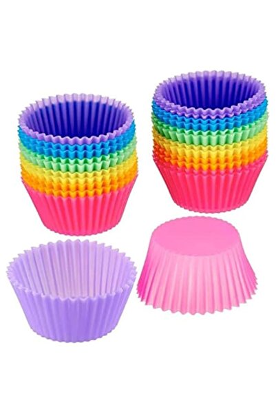 Generic 12Pcs/Lot 7Cm Muffin Cupcake Mould Colorful Round Shape Silicone Cupc...