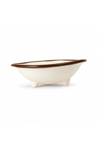 genric Melamine Chickpea Plate with White Base Brown Line 16 cm