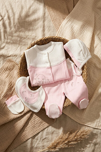 Gaye Mina Soft Baby Girl Pink White 100% Cotton 5-Piece Hospital Discharge Se...