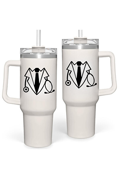 NASAQ Doctor's Insulated Stainless Steel 40oz Tumbler with Handle and Lid and...