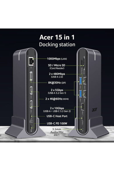 ACER Σταθμός σύνδεσης USB-C με HDMI/DisplayPort 4K PD Ethernet Γκρι (HP.DSCAB...