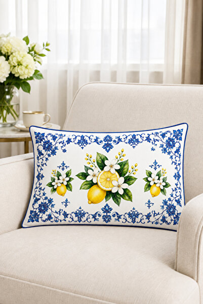 HOMESSA Tile-Bordered Lemon 2-Piece Throw Pillow Cover 35X55 cm