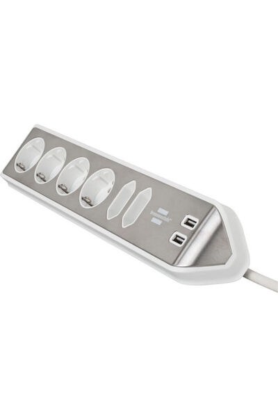 Brennenstuhl Πολύπριζο 6 θέσεων με 2 USB-A και καλώδιο 2μ Ασημί Κωδικός: 1153...