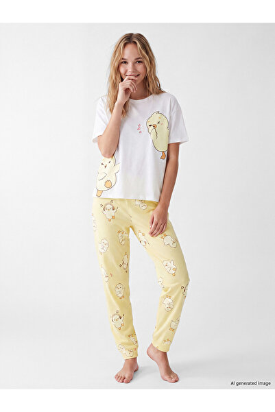 LC Waikiki طقم بيجامة نسائي مطبوع عليه I Zero Roba Collar Chick من Freezen Store