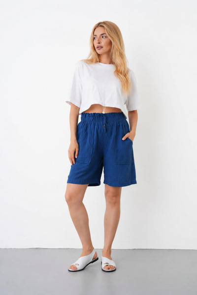 saint majesta Women's Muslin Shorts High Waist with Pockets Oversize 100% Cotton