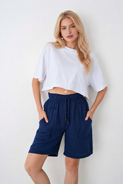 saint majesta Women's Muslin Shorts High Waist with Pockets Oversize 100% Cotton