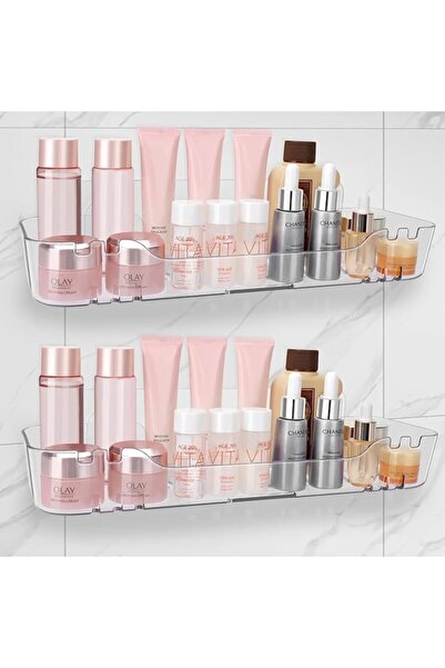 NALACAL 2 - Pack Clear Acrylic Adhesive Shower Caddy with Hooks - No - Drilli...