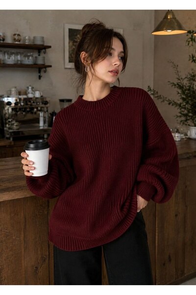 DepoExport Women's Premium Oversize Soft Crew Neck Knitwear Sweater