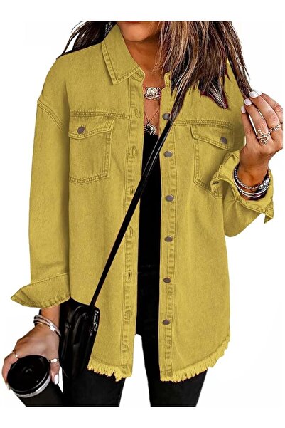 GENERAL Denim Jacket for Women Oversized Boyfriend Jean Jacket Button Up Fray...