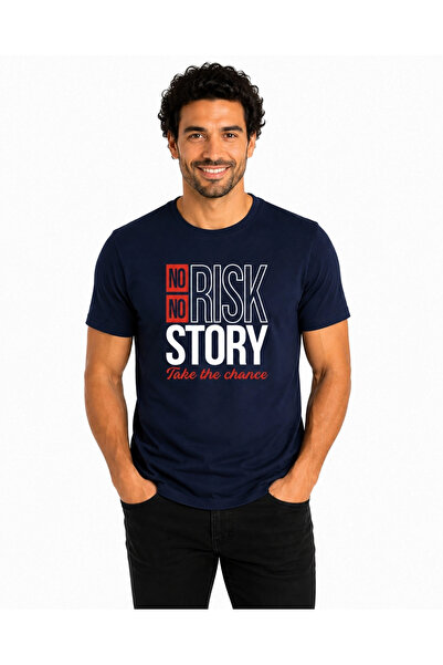 ETİFA No Risk No Story Premium Unisex T-Shirt 100% Cotton Modern Navy Blue T-...