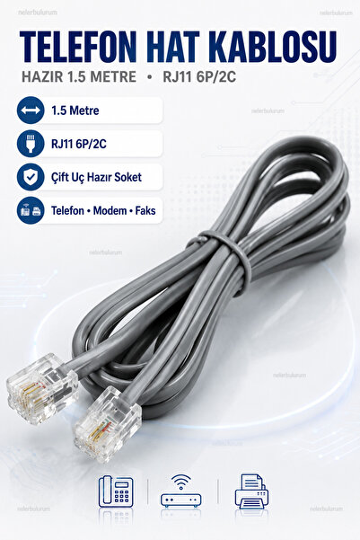 nelerbulurum Yüksek kaliteli RJ11 Telefon Modem Hat Kablosu 1.5 Metre 6P/2C –...