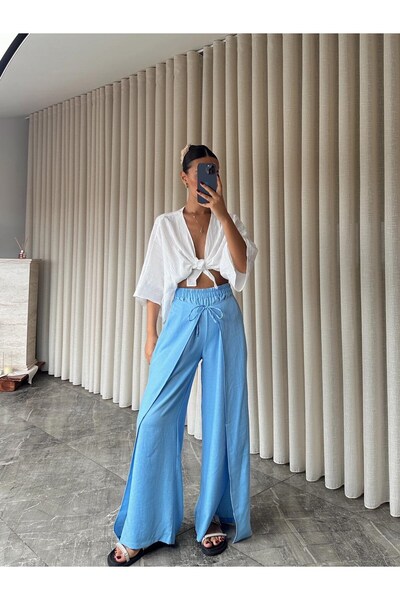 myd Slit Detail Tie-Up Trousers - Blue
