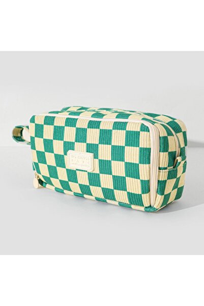 Generic Brand 1pc Corduroy Checkerboard Large Capacity Pencil Case, Portable ...