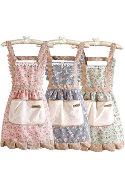 Generic 3 Pcs Vintage Floral Cotton Aprons with Adjustable Straps, Pink Blue ...