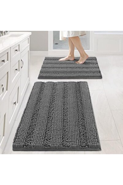 Winsoyya Bathroom Rugs Sets 3 Piece, Dark Gray Shaggy Chenille Bath Rug, Non ...