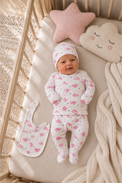 bebeqon Newborn Baby Girl 5-Piece Hospital Discharge Set Pink Cloud Patterned...