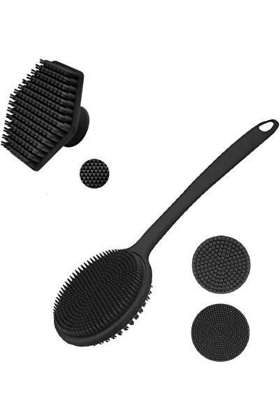 GENERAL Back Double Sided Shower+Gentle Face Brush Black | Silicone Long-Hand...