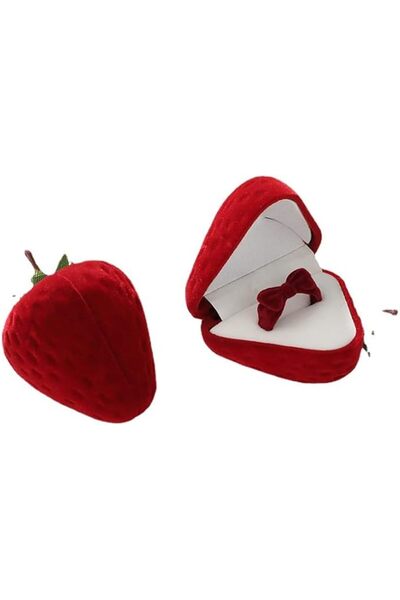 Yelajoy 2 Pack Velvet Ring Box, Cute Strawberry-shaped Jewelry Organizer, Sma...