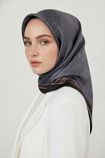 Vissona 100% Twill Baroque Patterned Silver Colored 90X90 Scarf Sewing Shape:...