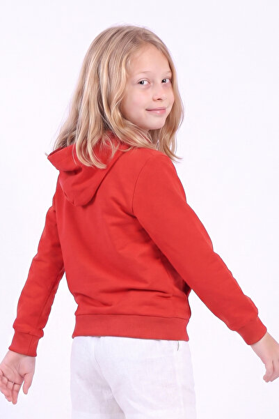 panios kids Kız Çocuk Baskılı Kanguru Cepli Uzun Kollu Kapüşonlu Sweatshirt