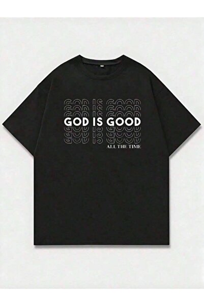 2BIR Unisex Black GOD IS GOOD ALL Text Print-Shirt,% Cotton, Casual Comfortab...