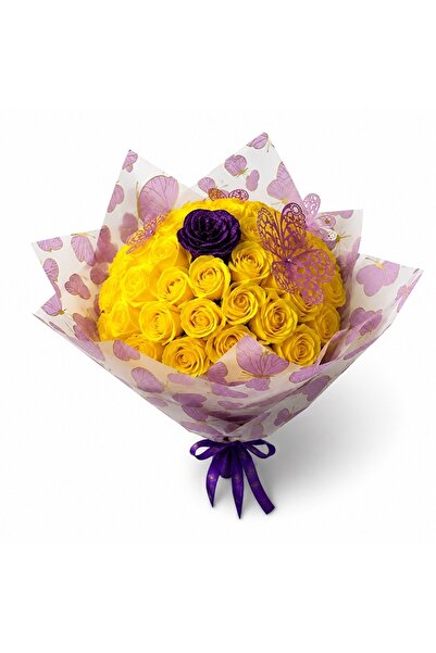 velve Buchet floral premium cu 51 trandafiri de sapun,fluturi decorativi,acce...